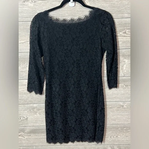 Diane von Furstenberg Lace Sheath Mini Dress Size 6 Black - Picture 5 of 9